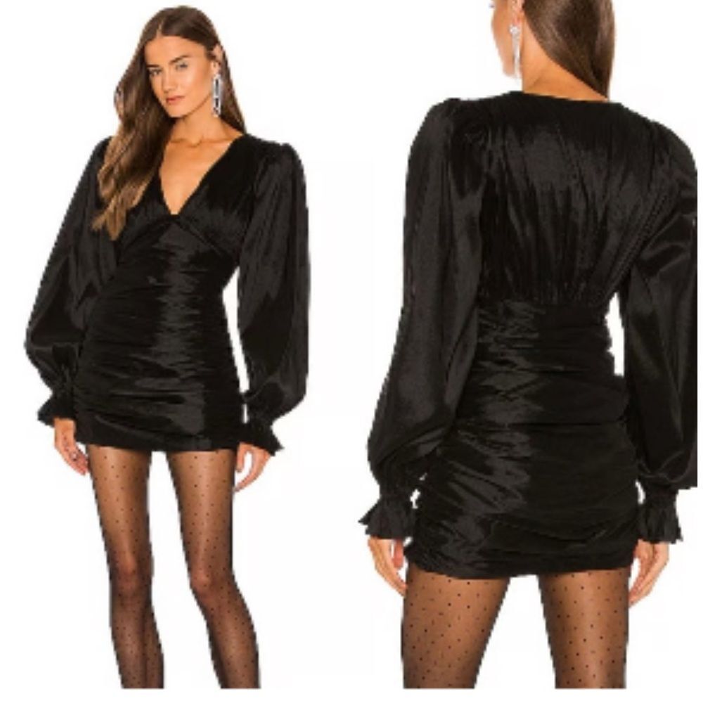 Lovers + Friends Black Long Sleeve runched Dress XXS